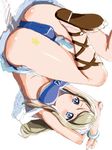  alternate_costume arms_up ass ayase_arisa blonde_hair blue_eyes blush bracelet breasts cameltoe cross-laced_footwear jewelry long_hair looking_at_viewer love_live! love_live!_school_idol_project medium_breasts natsuiro_egao_de_1_2_jump! open_mouth sandals skirt solo tetsujin_momoko upside-down 