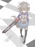  animal_ears chainsaw from_above full_body looking_away piza_poteto purple_eyes skirt solo tail thighhighs urotsuki walking wolf_ears wolf_tail yume_2kki zettai_ryouiki 