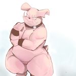  blush breasts chubby collar female granbull looking_at_viewer muscles nintendo nipples nude plain_background pok&#233;mon pok&eacute;mon pussy shamelesss solo standing thick_thighs video_games white_background wide_hips 