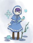  =_= boots capelet frozen full_body fur_trim holding hood icicle itetsuki snowflakes solo tsukushi_(toxicdoll) yume_2kki 