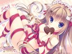  animal_ears artist_name blue_eyes breasts brown_hair cat_ears cat_tail chocolate chocolate_heart dated hair_ornament hairclip happy_valentine heart highres holding_own_tail long_hair maid_headdress medium_breasts naked_ribbon navel nekomori_mike nyan_cafe_macchiato ribbon signature smile solo tail valentine wallpaper yukie_(peach_candy) 
