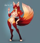  &lt;3 abstract_background anthro big_breasts big_tail breasts canine cyan_eyes english_text female fluffy_tail fox hair long_hair looking_at_viewer mammal nipples nude pussy red_hair sif solo standing text 