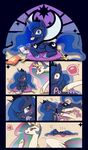  blue_body blue_eyes blue_hair blush chubby comic cushion equine ezoisum friendship_is_magic hair horn licking licking_lips mammal multi-colored_hair my_little_pony nintendo nintendo_ds onomatopoeia poking potato_chips princess_celestia_(mlp) princess_luna_(mlp) purple_eyes royalty snort sweat tears teasing tongue video_games white_body winged_unicorn wings 