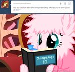  blue_eyes book bubble bubble_pipe bubbles english_text equine female fluffle_puff fluffy friendship_is_magic fur hair horse mammal mixermike622 my_little_pony pink_fur pink_hair pony reading solo text tumblr 