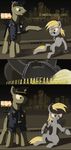  blonde_hair bottomless clothing comic cutie_mark derpy_hooves_(mlp) dimfann duo english_text equine female friendship_is_magic fur green_eyes grey_fur hair handcuffs hat horse male mammal my_little_pony original_character pegasus police pony shackles shirt text wings yellow_eyes 