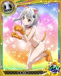  animal_ears card_(medium) cat_ears cat_tail chess_piece collar flat_chest high_school_dxd navel non-web_source official_art paw_pose rook_(chess) silver_hair solo tail torn_clothes toujou_koneko trading_card yellow_eyes 