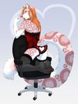  &lt;3 accelo accelo_(character) anthro anus bulge butt candy chair crossdressing eyewear feline ginger_hair girly glasses hair hindpaw kneeling leopard lollipop long_hair long_tail looking_at_viewer looking_back male mammal pantyhose pawpads paws pose presenting smile snow_leopard solo 