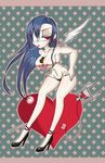  1girl blue_hair breasts chocolate eyepatch heart high_heels long_hair skullgirls underwear valentine valentine_(skullgirls) wing wings 