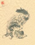  ambiguous_gender cat feline feral ksharra lying maine_coon mammal on_side solo sumi_e 