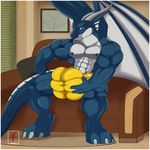  aaron_(artist) abs anthro areola biceps big_muscles blue_dragon blue_eyes blue_nipples blue_skin bulge claws dragon drakon erect_nipples fangs grey_skin grin grope horn looking_at_viewer lookingh_at_viewer male muscles nipples pecs pillow pose reptile scales scalie sitting smile sofa solo spread_legs spreading teeth toe_claws toned topless underwear vein wings 