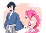  1boy 1girl cure_blossom glasses grandfather_and_granddaughter hanasaki_sora hanasaki_tsubomi hand_on_own_chest heartcatch_precure! magical_girl pink_eyes pink_hair precure yui_(kanatamoo) 