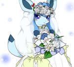  blush bouquet eeveelution female glaceon looking_at_viewer nintendo pok&#233;mon pok&eacute;mon solo video_games wedding_dress 
