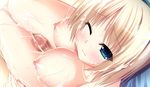  1girl amagasa_yomogi atelier_kaguya blonde_hair blue_eyes blue_hair blush breasts censored collarbone game_cg nipples nude penis tamahaji!_-tamatama_hajikeru_imouto-tachi thigh_sex 