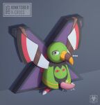 accessory anthro bdsm beak bondage bondage_furniture bound cock_ring erection generation_2_pokemon genitals hi_res jewelry looking_at_viewer male muzzle_(object) muzzled n1k0 nintendo penis penis_accessory penis_jewelry pokemon pokemon_(species) saint_andrew's_cross solo wings xatu