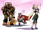  2girls blush cape diana_(league_of_legends) ear_protection forehead_protector helmet league_of_legends leona_(league_of_legends) long_hair multiple_boys multiple_girls nam_(valckiry) nautilus_(league_of_legends) pantheon_(league_of_legends) translated valentine 