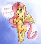  blush butt cutie_mark dialog english_text equine female feral fluttershy_(mlp) friendship_is_magic fur gasscuss hair horse long_hair mammal my_little_pony open_mouth pegasus pink_hair pony solo text wings yellow_fur 