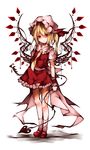  alternate_wings ascot blonde_hair chain flandre_scarlet hat hat_ribbon laevatein looking_at_viewer mob_cap red_eyes ribbon sash shirt side_ponytail simple_background skirt skirt_set solo standing touhou toutenkou vest white_background wings wrist_cuffs 