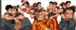  2boys abs akitaru_oubi bara bare_pectorals black_hair black_shirt black_tank_top brown_hair clothes_lift commentary en'en_no_shouboutai english_commentary glasses large_pectorals lifting_another's_clothes male_focus multiple_boys multiple_views muscular muscular_male nioseptem nipples pectoral_cleavage pectorals shirt shirt_lift short_hair takehisa_hinawa tank_top yaoi 