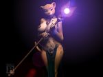  big_breasts blx24 breasts cgi collar darkness detailed feline female jewels lion looking_at_viewer mammal navel necklace polearm solo staff standing topless tribal wide_hips 