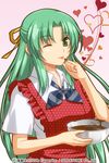  ;p apron bowl chocolate green_eyes green_hair hair_ribbon heart higurashi_no_naku_koro_ni izumi_natsuka one_eye_closed ribbon sonozaki_shion tongue tongue_out valentine 