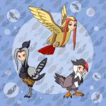 avian european_mythology fan_character feather_hair feathers female feral generation_1_pokemon generation_4_pokemon generation_5_pokemon gluglotte greek_mythology group hair harpy long_hair monster_girl_(genre) mythological_avian mythological_creature mythology nintendo pidgeot pokemon pokemon_(species) pseudo_hair smile staraptor trio unfezant