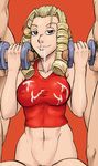  1girl 2boys blonde_hair breasts clothed_sex cum cum_on_body cum_on_breasts cum_on_upper_body erect_nipples facial handjob kanzuki_karin multiple_boys penis pussy ragathol sex smile street_fighter uncensored 