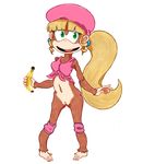  blonde_hair bottomless dixie_kong donkey_kong_(series) female fruit hair mammal monkey nintendo primate pussy solo unknown_artist video_games 