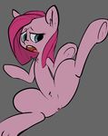  blue_eyes equine female feral friendship_is_magic fur grey_background hair hooves horse mammal mcsweezy my_little_pony one_leg_up open_mouth pink_fur pink_hair pinkamena_(mlp) pinkie_pie_(mlp) plain_background pony solo spread_legs spreading 