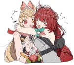  2girls ^^^ alice_thymefield alice_thymefield_(sea_of_thyme) animal_ears armband bare_shoulders blonde_hair blush bracelet braid braided_twintails breasts cleavage closed_eyes commentary_request dress_swimsuit eyewear_on_head from_side gradient-tinted_eyewear green_armband grey_one-piece_swimsuit hair_ornament hearing_aid heart heart-shaped_eyewear heterochromia highres hug_from_side jewelry long_hair low_twintails medium_breasts multiple_girls niupum official_alternate_costume one-piece_swimsuit open_mouth pink_armband rabbit_ears rabbit_girl red_eyes red_hair simple_background sphere_hair_ornament swimsuit tinted_eyewear twintails ukinami_yuzuha ukinami_yuzuha_(tanuki_in_broad_daylight) upper_body v-shaped_eyebrows watch white_background white_one-piece_swimsuit wristwatch yellow_eyes zenless_zone_zero 