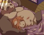  bear bed black_nose blush chubby cuddling duo hair inside kemono male mammal nude open_mouth overweight panda pixiv sigenoya size_difference sleeping topless 