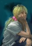  8981 bad_id bad_pixiv_id blonde_hair brown_eyes chin_rest hair_ornament highres long_hair original realistic solo 