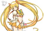  blonde_hair blush bow choker cure_sunshine hair_ribbon heartcatch_precure! kuroboshi_kouhaku long_hair magical_girl midriff myoudouin_itsuki navel orange_bow orange_choker orange_skirt potpourri_(heartcatch_precure!) precure ribbon sketch skirt solo twintails white_background wrist_cuffs yellow_bow yellow_eyes 