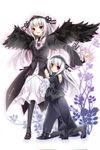  bad_id bad_pixiv_id boots dress dual_persona frills hairband kneeling multiple_girls red_eyes rozen_maiden silver_hair suigintou wings yonema 