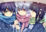  black_hair child gintama green_eyes katsura_kotarou long_hair male_focus multiple_boys nuriko-kun purple_hair red_eyes sakata_gintoki silver_hair snow takasugi_shinsuke umbrella white_hair younger 