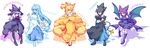  black_legwear costume crobat dewgong ekus_(xo_ekus) gen_1_pokemon gen_2_pokemon gen_4_pokemon highres luxray mismagius multiple_girls ninetales pantyhose personification pokemon 