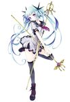  bad_id bad_pixiv_id blue_hair konayama_kata legs original polearm purple_eyes school_uniform serafuku solo staff standing standing_on_one_leg thighhighs trident twintails weapon 