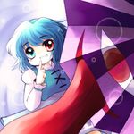  grin happy heterochromia highres karakasa_obake purple_umbrella smile solo tatara_kogasa touhou umbrella yume_shokunin 