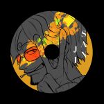  1boy black_background cd character_name close-up commentary curly_eyebrows facial_hair goatee highres looking_at_viewer male_focus mrjieshisu mustache one_piece orange-tinted_eyewear sanji_(one_piece) short_hair simple_background solo sunglasses tinted_eyewear v 