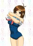  bad_id bad_pixiv_id brown_eyes brown_hair copyright_request dressing mamedanuki one-piece_swimsuit solo swimsuit 