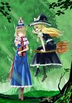  alice_margatroid blonde_hair broom capelet closed_eyes doll hairband hat kirisame_marisa laughing multiple_girls shanghai_doll short_hair smile talking touhou witch_hat yaten yellow_eyes 