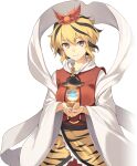  1girl animal_print artist_request bishamonten's_pagoda black_hair blonde_hair breasts closed_mouth dress game_cg holding labyrinth_of_touhou_(series) labyrinth_of_touhou_2 large_breasts long_sleeves looking_at_viewer medium_hair multicolored_hair official_art red_dress scarf shawl smile solo streaked_hair third-party_source tiger_print toramaru_shou touhou transparent_background white_scarf wide_sleeves yellow_eyes 