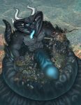  abs anthro balls balls_outline biceps big_tail biped black_body blue_eyes bodily_fluids boxer_briefs building bulge city city_crushing city_destruction claws clothed clothing cobra crush destruction detailed_bulge erection erection_under_briefs footprint genital_fluids genital_outline genitals glowing hi_res kai'nek_(pyronite) landscape_dwarfing lava macro macro_anthro macro_male male muscular muscular_anthro muscular_male open_mouth outside pawprint pecs penile penis penis_outline rampage reptile scalie smile snake snake_hood solo tail teeth tongue tongue_out tyrnn underwear 