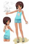  back bob_cut brown_hair child dinosaur from_behind green_eyes heart looking_at_viewer looking_back one-piece_tan original outstretched_arms sandals short_hair shorts simple_background solo spread_arms tan tank_top tanline translated white_background yukino_minato 