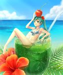  bad_id bad_pixiv_id bikini cherry drink flower food front-tie_top fruit hair_flower hair_ornament hatsune_miku hibiscus minigirl ouka_mai side-tie_bikini solo striped striped_bikini striped_swimsuit swimsuit vocaloid 