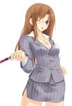  :p breasts brown_hair cleavage copyright_request formal glasses jacket jewelry konimaru long_hair medium_breasts necklace office_lady one_eye_closed pen pencil_skirt purple_eyes side_slit skirt skirt_suit solo suit tongue tongue_out 