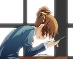  aioi_aoi blazer blush brown_hair cellphone cellphone_charm closed_eyes crying desk hair_ribbon happy_tears hirasawa_ui jacket k-on! phone ponytail ribbon school_uniform short_hair solo tears 