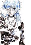  absurdres bad_id bad_pixiv_id bandages bandaid blue_eyes blue_hair eyepatch hatsune_miku highres injury lips manda_(tyomesuke) messy_hair multicolored multicolored_eyes rolling_girl_(vocaloid) solo traditional_media vocaloid 