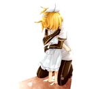  1girl alternate_costume bad_id bad_pixiv_id blonde_hair brother_and_sister child detached_sleeves dress hair_ribbon hug kagamine_len kagamine_rin kagamine_rin_(roshin_yuukai) older ribbon roshin_yuukai_(vocaloid) ryou_(fallxalice) siblings twins vocaloid younger 