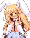  1girl animal_ears blonde_hair blush bunny_ears bunny_tail cosplay kirisame_marisa morichika_rinnosuke muuba new_super_marisa_land reisen_udongein_inaba reisen_udongein_inaba_(cosplay) tail touhou yellow_eyes 