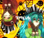  aqua_hair azure_starblue bad_id bad_pixiv_id gloves green_hair gumi hatsune_miku headphones hood hoodie long_hair matryoshka_(vocaloid) multicolored multicolored_eyes multiple_girls rotational_symmetry short_hair smile tattoo twintails upside-down vocaloid 